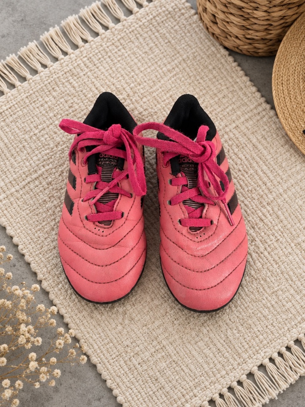 adidas Kids Hot Pink Sneakers with Black Stripes